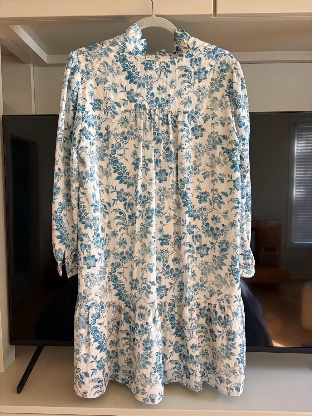 Tuckernuck Blue and White Floral Ruffle-Neck Dress - Picture 2 of 2